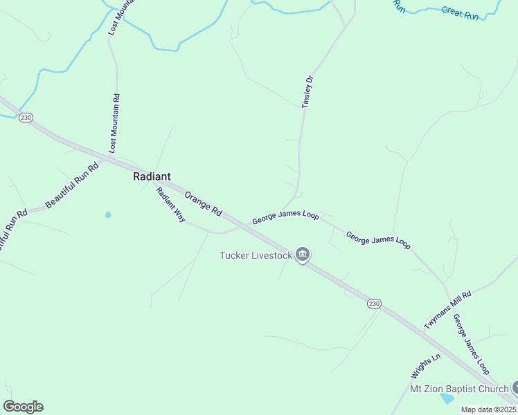 map of restaurants, bars, coffee shops, grocery stores, and more near 1172 George James Loop in Radiant