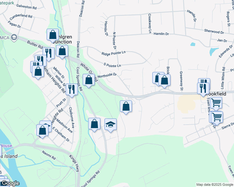 map of restaurants, bars, coffee shops, grocery stores, and more near 183 White Oak Road in Fredericksburg
