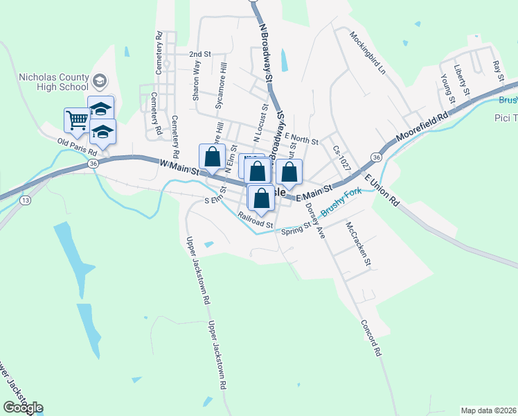 map of restaurants, bars, coffee shops, grocery stores, and more near 106 East Market Street in Carlisle