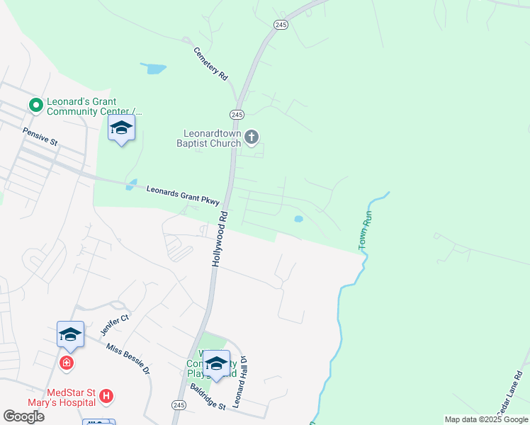 map of restaurants, bars, coffee shops, grocery stores, and more near 24022 Butterfly Court in Leonardtown