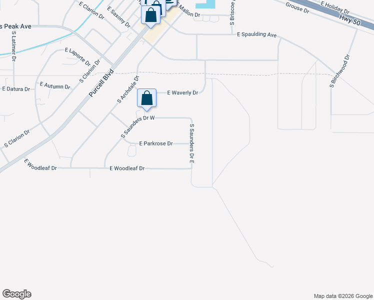 map of restaurants, bars, coffee shops, grocery stores, and more near 958 East Parkrose Drive in Pueblo West