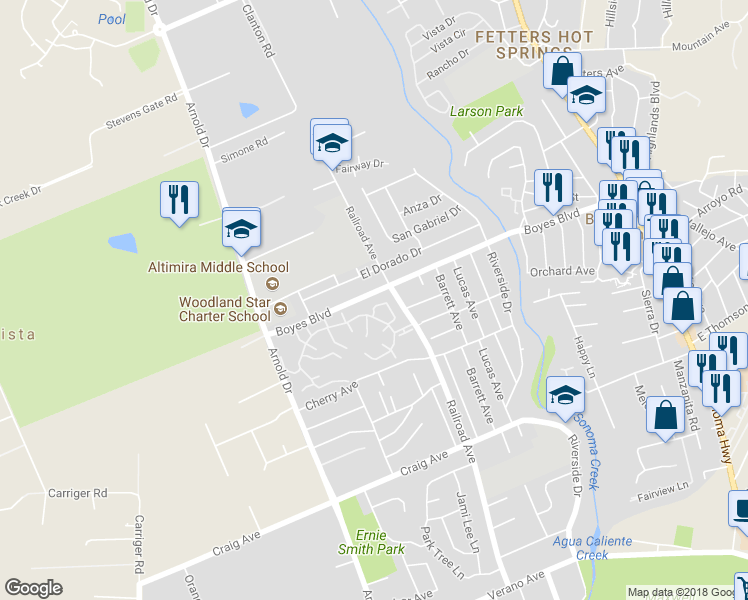 map of restaurants, bars, coffee shops, grocery stores, and more near 757 Amherst Circle in Sonoma