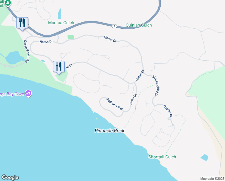 map of restaurants, bars, coffee shops, grocery stores, and more near 20903 Grebe Court in Bodega Bay