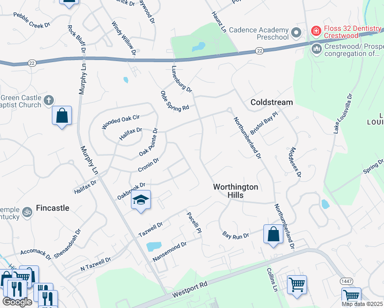 map of restaurants, bars, coffee shops, grocery stores, and more near 11902 Boydton Court in Louisville