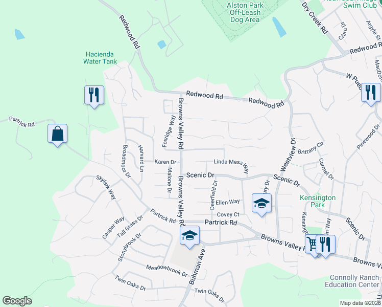map of restaurants, bars, coffee shops, grocery stores, and more near 3489 Westminster Way in Napa