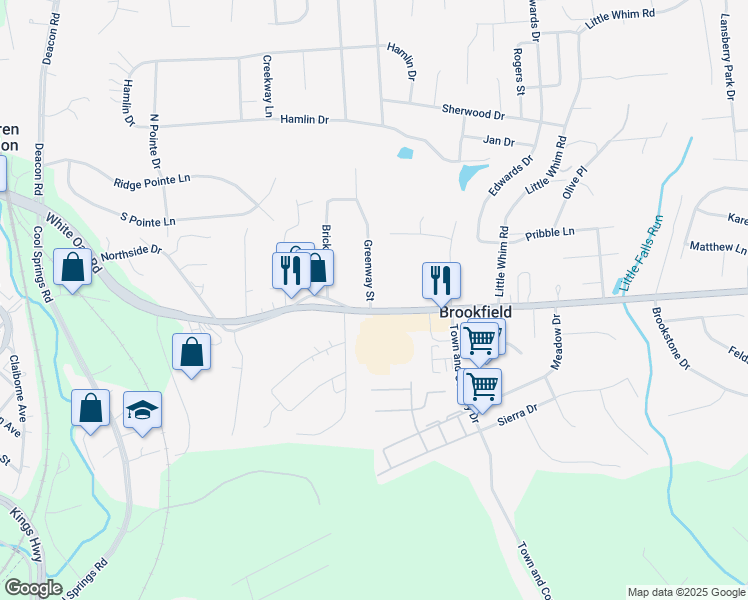 map of restaurants, bars, coffee shops, grocery stores, and more near 285 White Oak Road in Fredericksburg