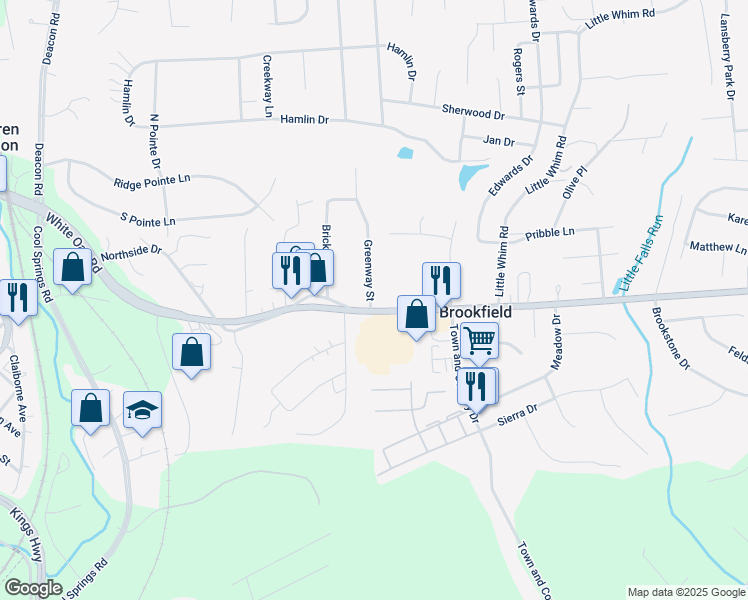 map of restaurants, bars, coffee shops, grocery stores, and more near 285 White Oak Road in Fredericksburg
