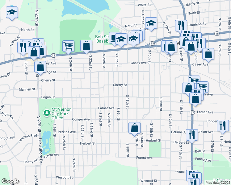 map of restaurants, bars, coffee shops, grocery stores, and more near 1904 Logan Street in Mount Vernon