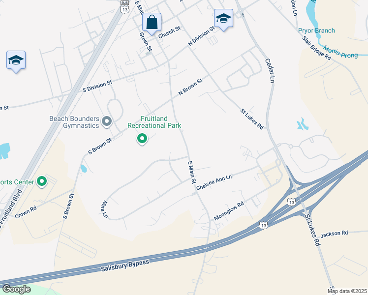 map of restaurants, bars, coffee shops, grocery stores, and more near 602 East Main Street in Fruitland