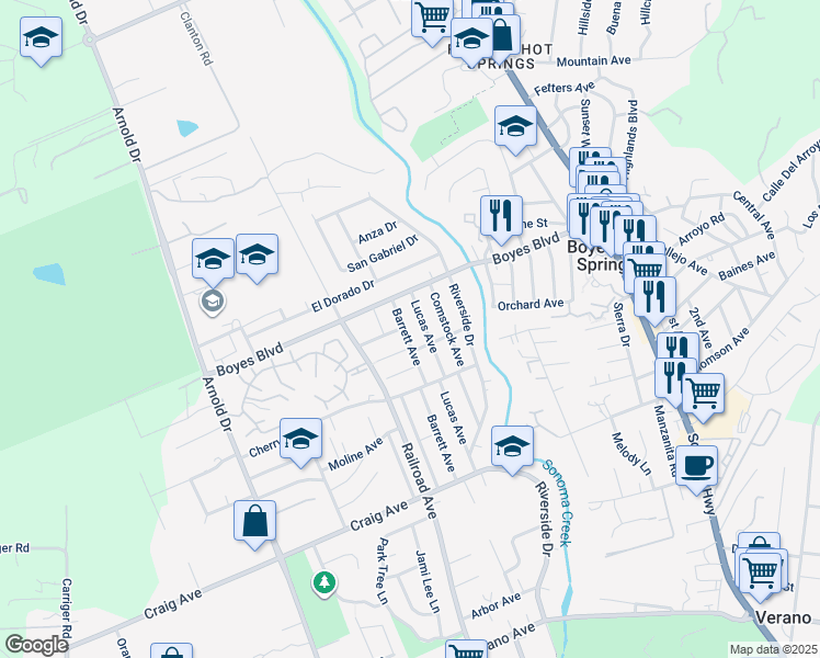 map of restaurants, bars, coffee shops, grocery stores, and more near 18045 Barrett Avenue in Sonoma