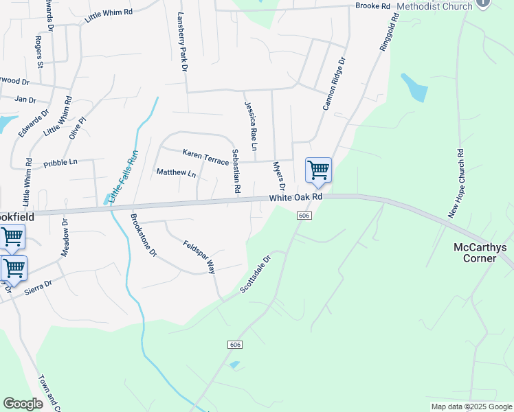 map of restaurants, bars, coffee shops, grocery stores, and more near 508 White Oak Road in Fredericksburg