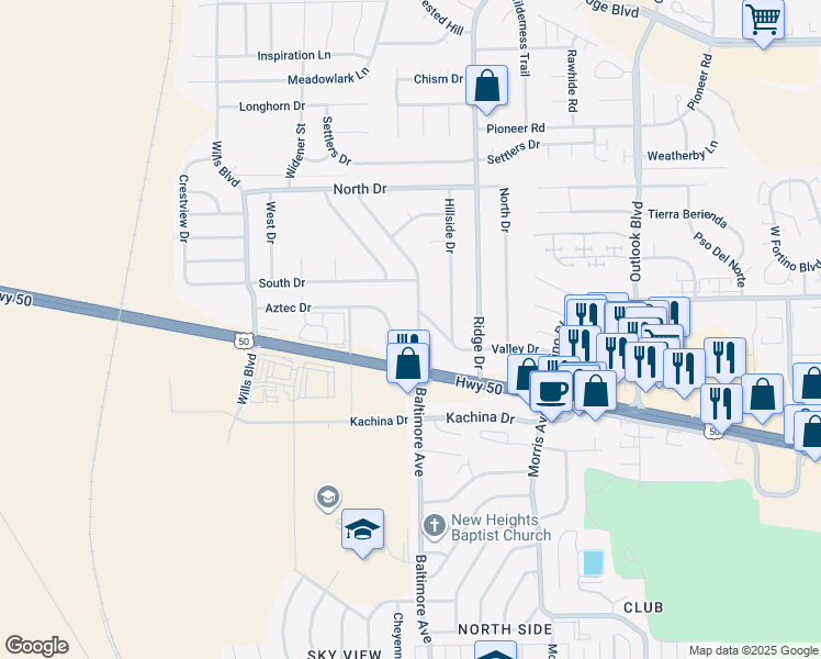 map of restaurants, bars, coffee shops, grocery stores, and more near 4019 Valley Dr in Pueblo