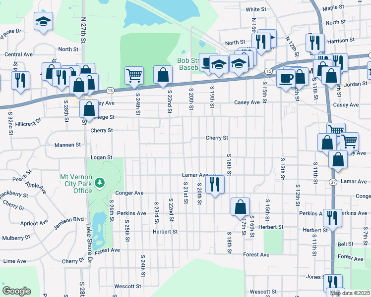 map of restaurants, bars, coffee shops, grocery stores, and more near 508 South 21st Street in Mount Vernon