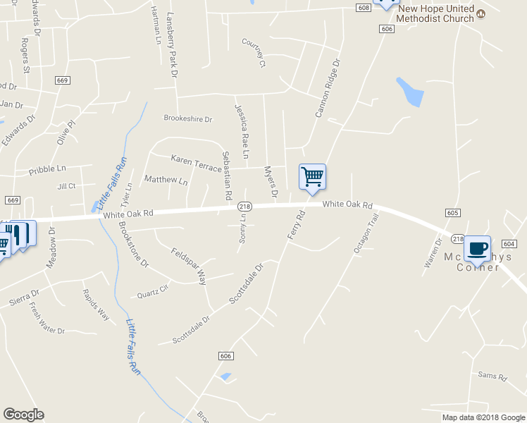 map of restaurants, bars, coffee shops, grocery stores, and more near 518 White Oak Road in Falmouth