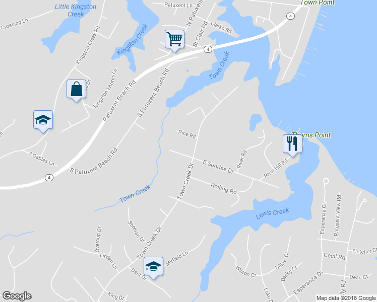 map of restaurants, bars, coffee shops, grocery stores, and more near 45920 West Sunrise Drive in Lexington Park