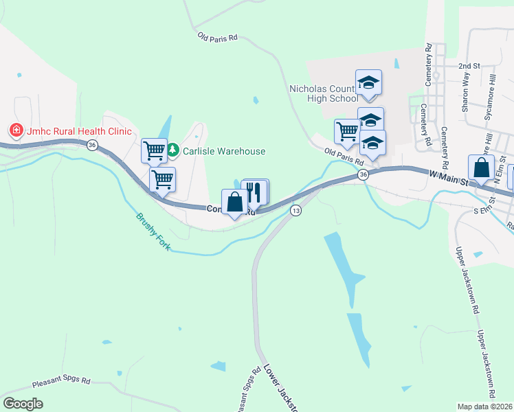 map of restaurants, bars, coffee shops, grocery stores, and more near 2783 Concrete Road in Carlisle