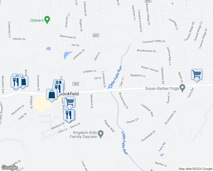 map of restaurants, bars, coffee shops, grocery stores, and more near 2 Lockwood Drive in Fredericksburg