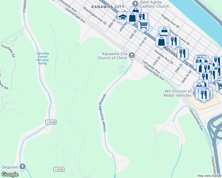 map of restaurants, bars, coffee shops, grocery stores, and more near 728 Lower Donnally Road in Charleston