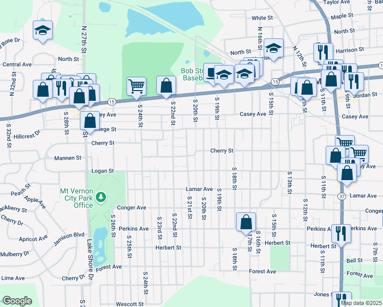map of restaurants, bars, coffee shops, grocery stores, and more near 508 South 21st Street in Mount Vernon