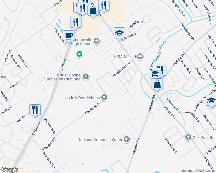 map of restaurants, bars, coffee shops, grocery stores, and more near 2007 Blue Teal Lane in Jeffersonville