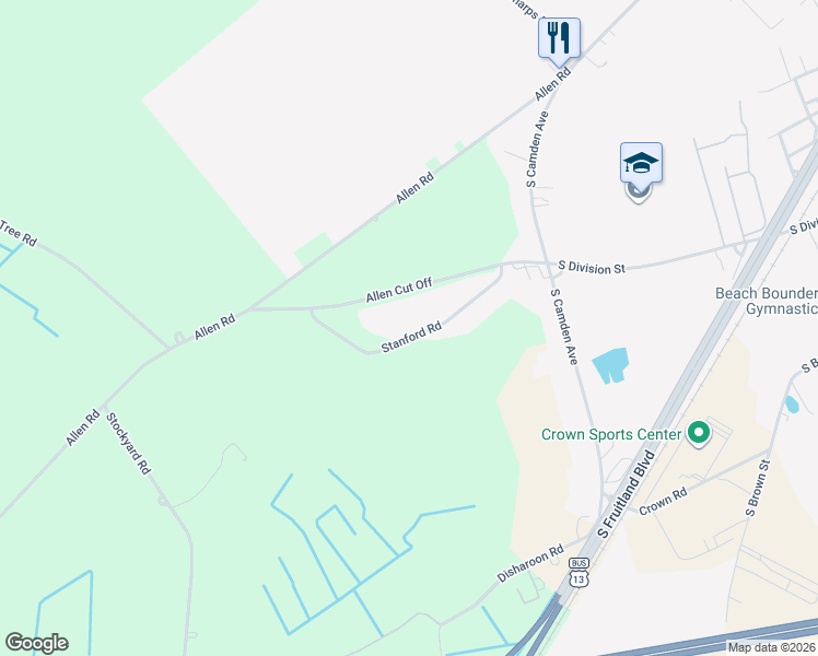 map of restaurants, bars, coffee shops, grocery stores, and more near 28129 Allen Cut Off in Eden