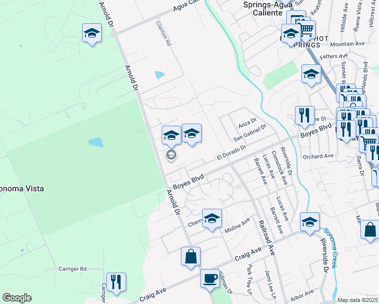 map of restaurants, bars, coffee shops, grocery stores, and more near 17850 Railroad Avenue in Sonoma