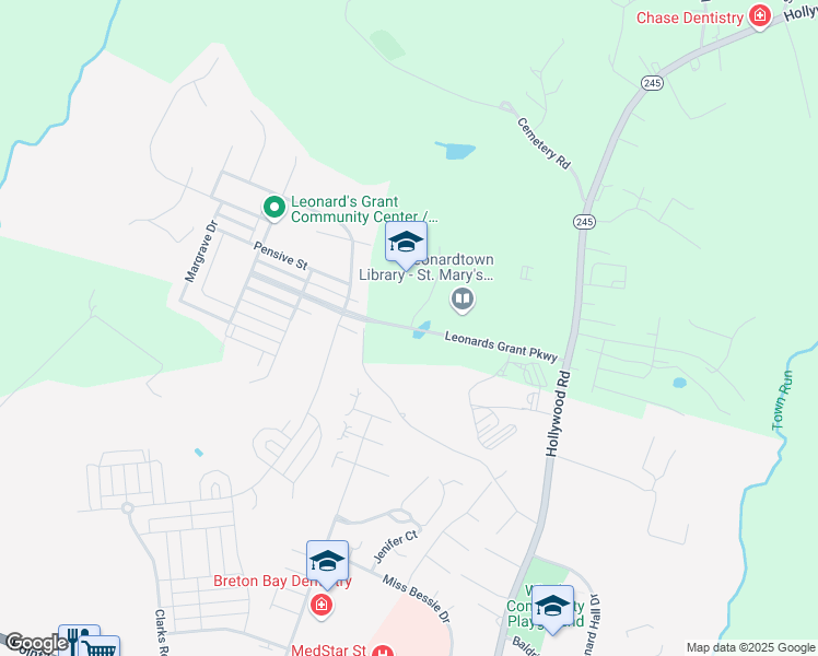 map of restaurants, bars, coffee shops, grocery stores, and more near Leonards Grant Parkway in Leonardtown