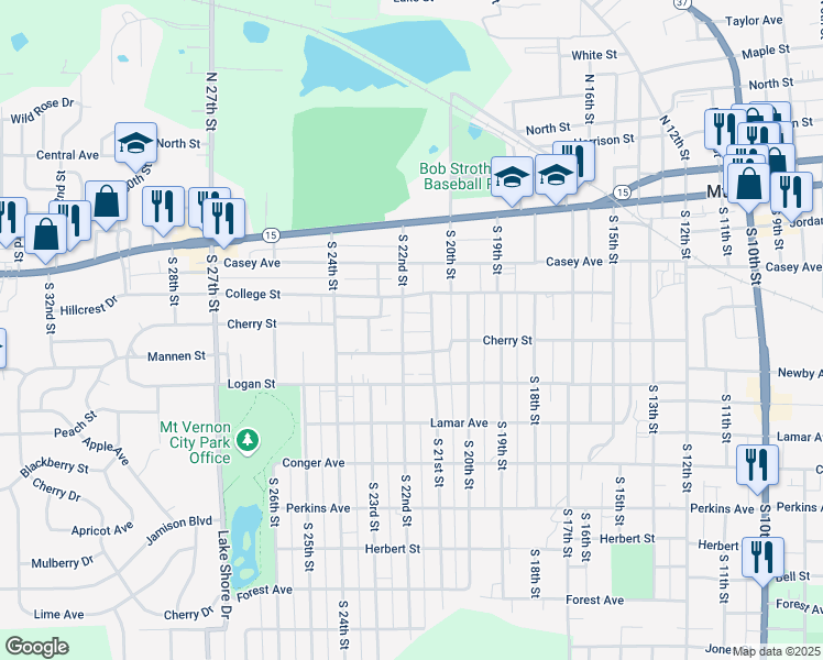 map of restaurants, bars, coffee shops, grocery stores, and more near 416 South 22nd Street in Mount Vernon