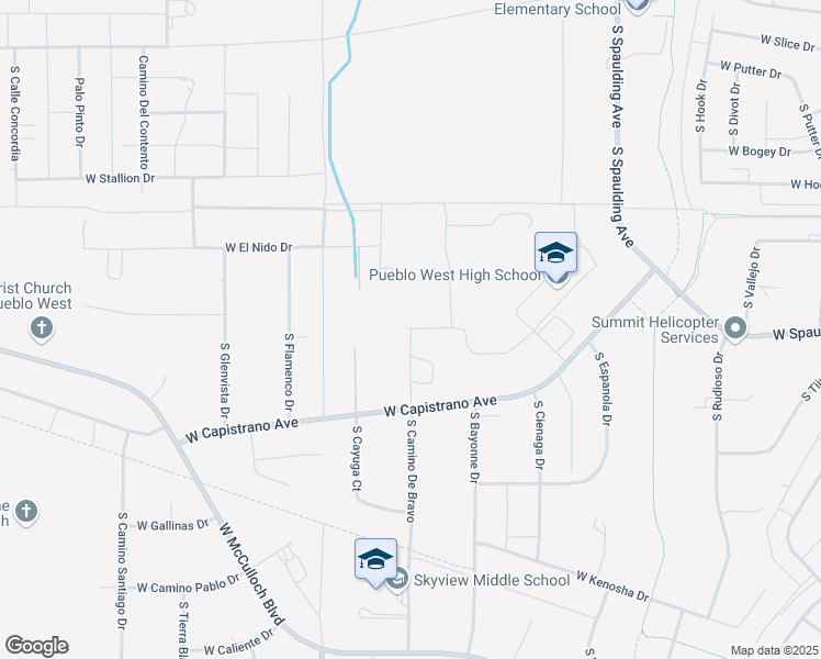 map of restaurants, bars, coffee shops, grocery stores, and more near 1047 South Camino De Bravo in Pueblo West