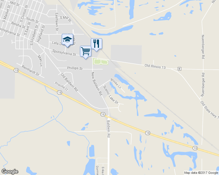 map of restaurants, bars, coffee shops, grocery stores, and more near 2820 Scenic Lake Drive in New Athens
