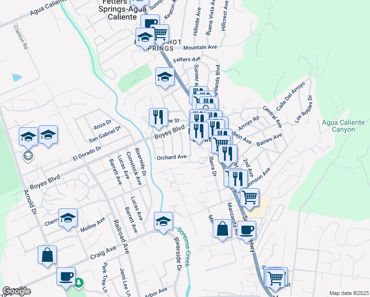 map of restaurants, bars, coffee shops, grocery stores, and more near 18067 Poplar Avenue in Sonoma