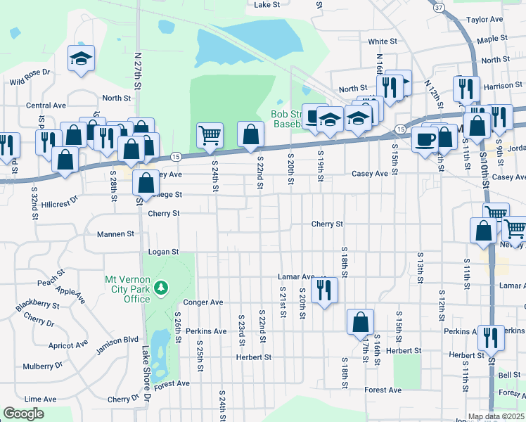 map of restaurants, bars, coffee shops, grocery stores, and more near 416 South 22nd Street in Mount Vernon