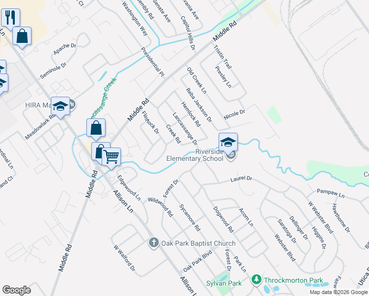 map of restaurants, bars, coffee shops, grocery stores, and more near 409 Creek Rd in Jeffersonville