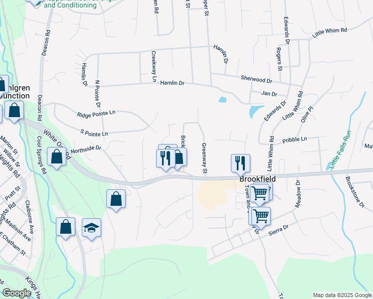 map of restaurants, bars, coffee shops, grocery stores, and more near 119 Brickert Street in Fredericksburg