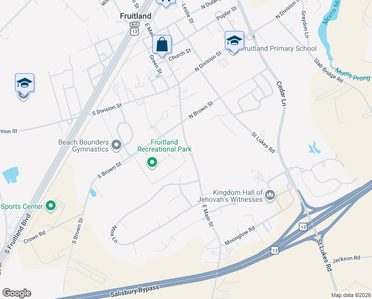 map of restaurants, bars, coffee shops, grocery stores, and more near 517 East Main Street in Fruitland