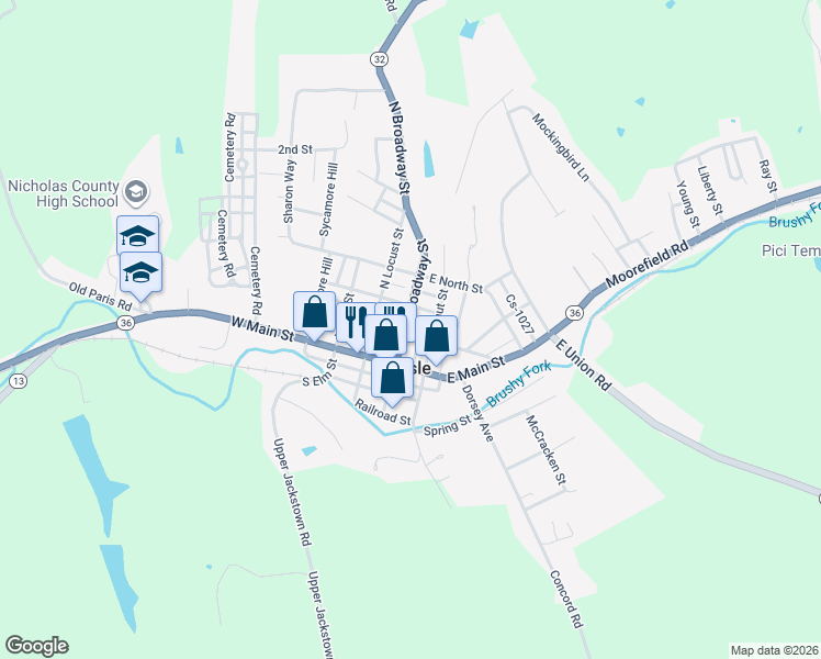 map of restaurants, bars, coffee shops, grocery stores, and more near 213 East Chestnut Street in Carlisle