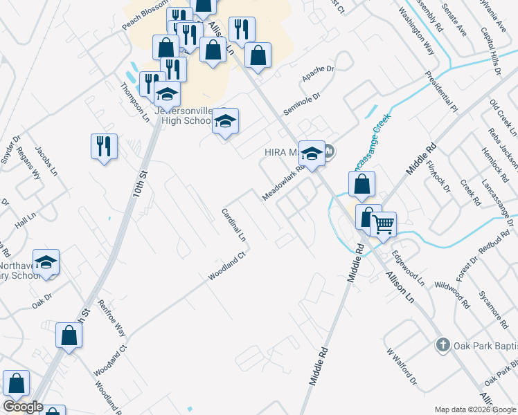 map of restaurants, bars, coffee shops, grocery stores, and more near 2012 Blue Teal Lane in Jeffersonville