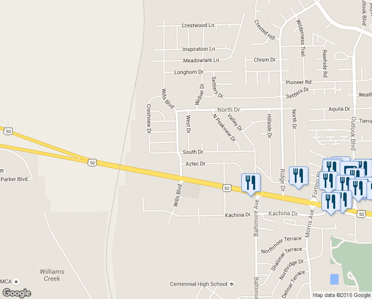 map of restaurants, bars, coffee shops, grocery stores, and more near 4019 West Drive in Pueblo
