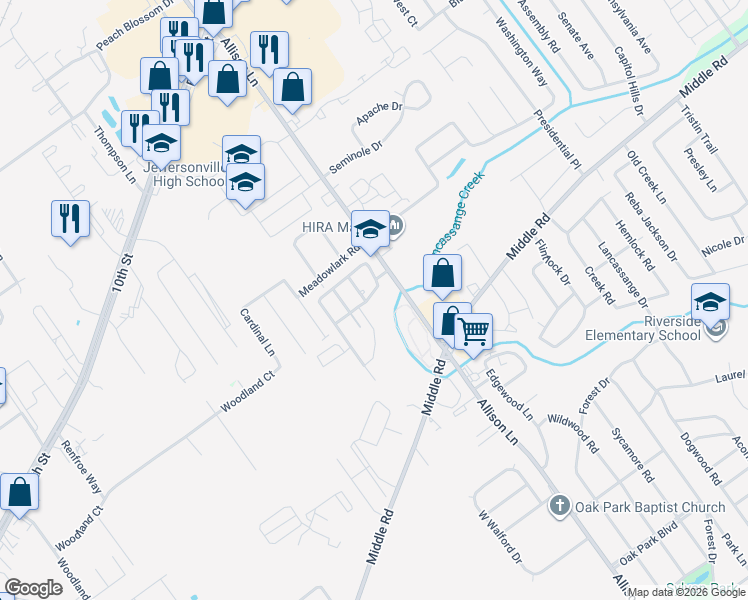 map of restaurants, bars, coffee shops, grocery stores, and more near 2916 River Heritage Trail in Jeffersonville