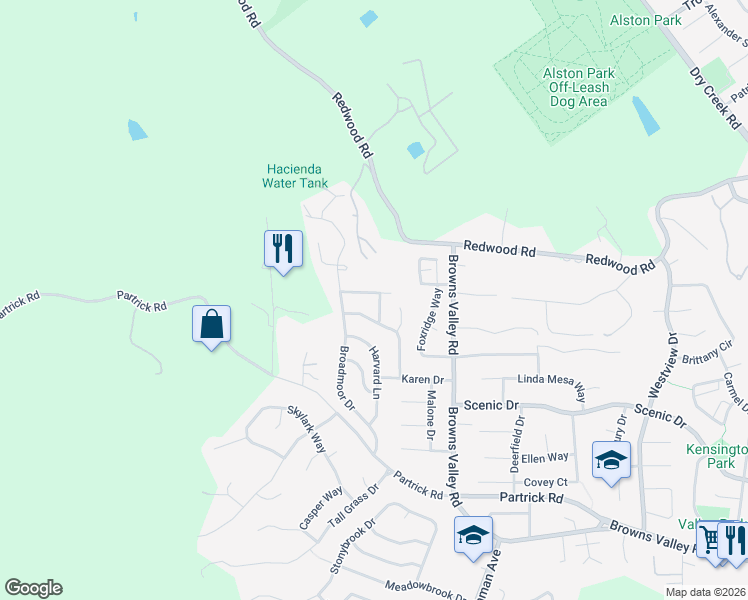 map of restaurants, bars, coffee shops, grocery stores, and more near 3655 Dartmouth Drive in Napa