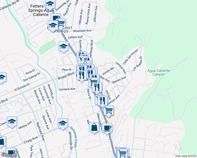 map of restaurants, bars, coffee shops, grocery stores, and more near 180 Calle Del Monte in Sonoma