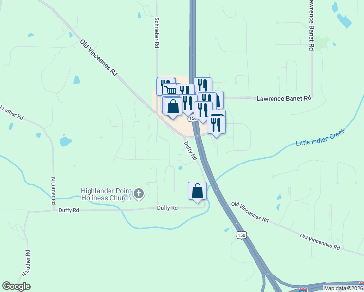 map of restaurants, bars, coffee shops, grocery stores, and more near 4564 Duffy Road in Floyds Knobs