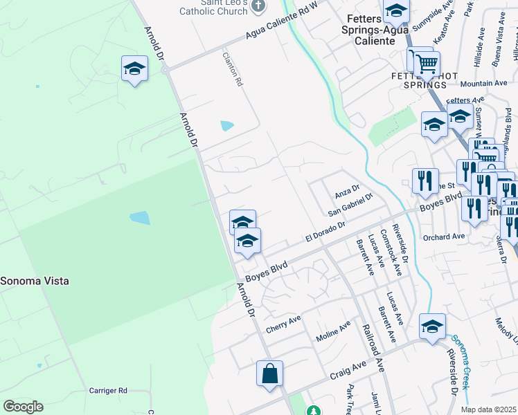 map of restaurants, bars, coffee shops, grocery stores, and more near 17675 Arnold Drive in Sonoma