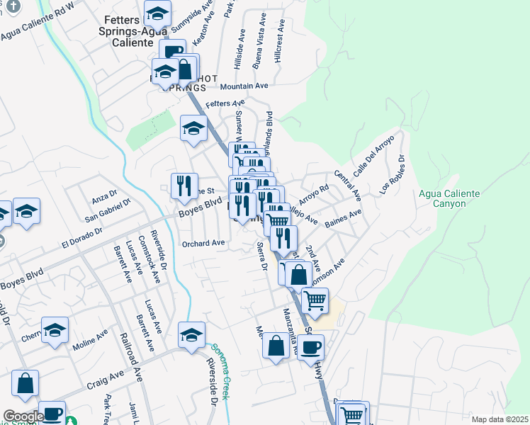 map of restaurants, bars, coffee shops, grocery stores, and more near 18020 Sonoma Highway in Sonoma