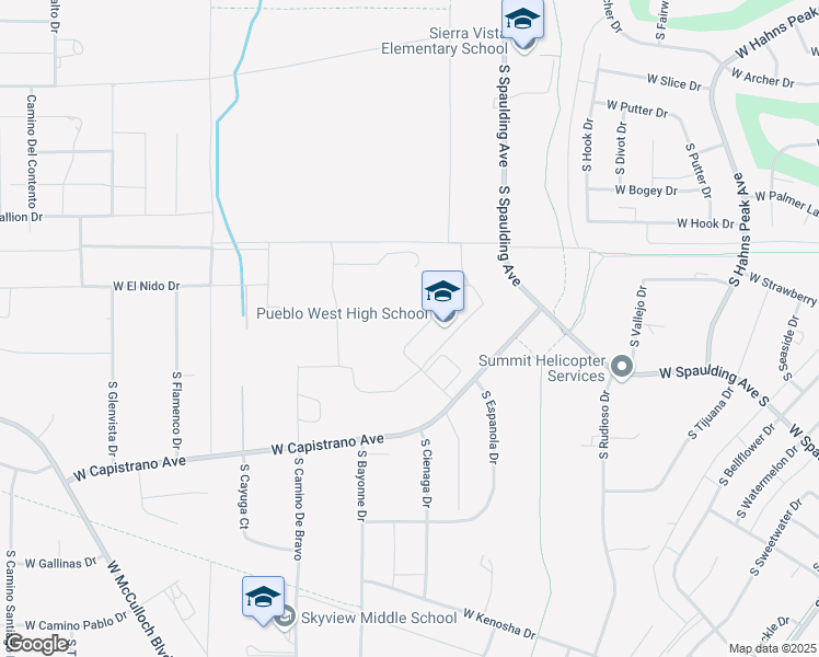map of restaurants, bars, coffee shops, grocery stores, and more near 661 West Capistrano Avenue in Pueblo
