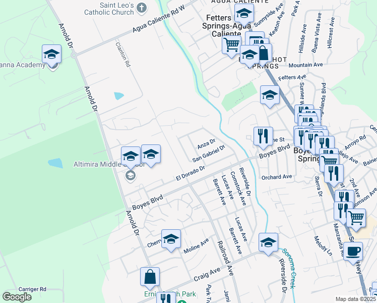 map of restaurants, bars, coffee shops, grocery stores, and more near 17915 San Carlos Drive in Sonoma