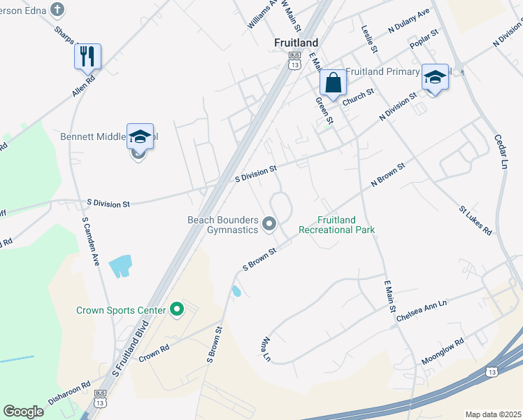 map of restaurants, bars, coffee shops, grocery stores, and more near 235 Garrison Way in Fruitland