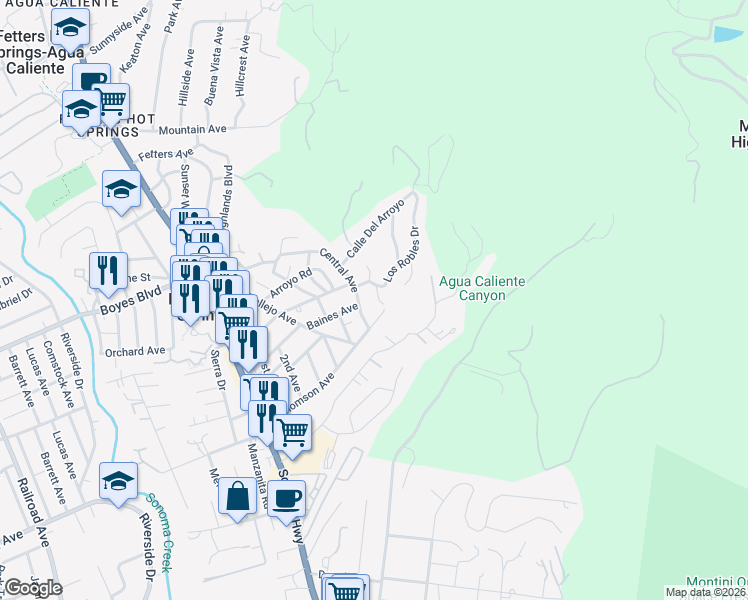 map of restaurants, bars, coffee shops, grocery stores, and more near 888 Los Robles Drive in Sonoma