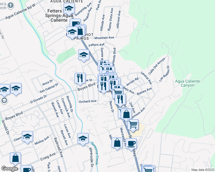 map of restaurants, bars, coffee shops, grocery stores, and more near in Boyes Hot Springs