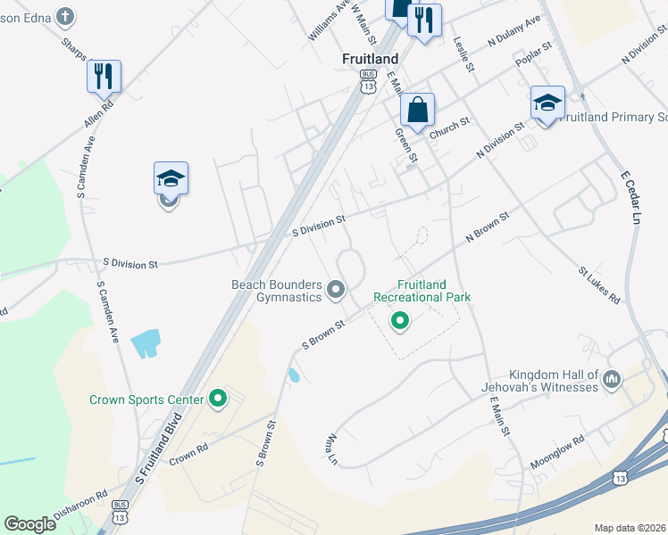 map of restaurants, bars, coffee shops, grocery stores, and more near 237 Garrison Way in Fruitland